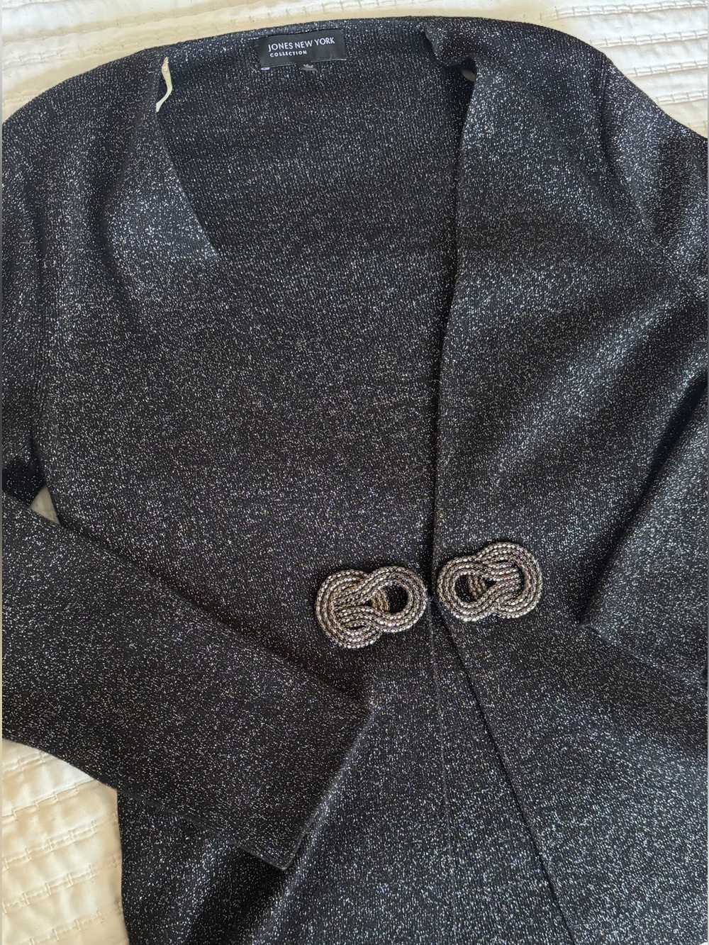 Jones New York Black Metallic Blazer with Decorative Double-Clasp